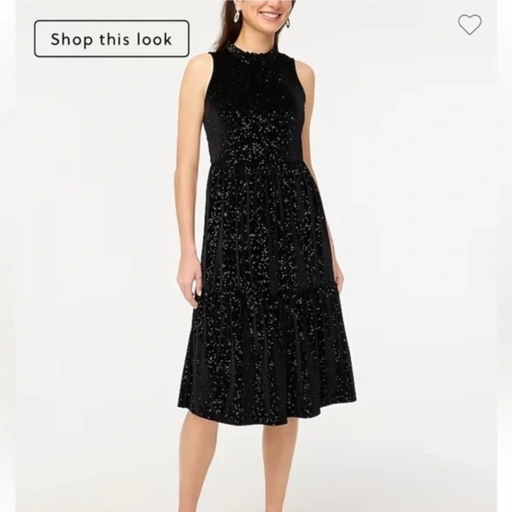 J. Crew Women’s Black Velvet Sparkle Tiered Midi Dress size 0